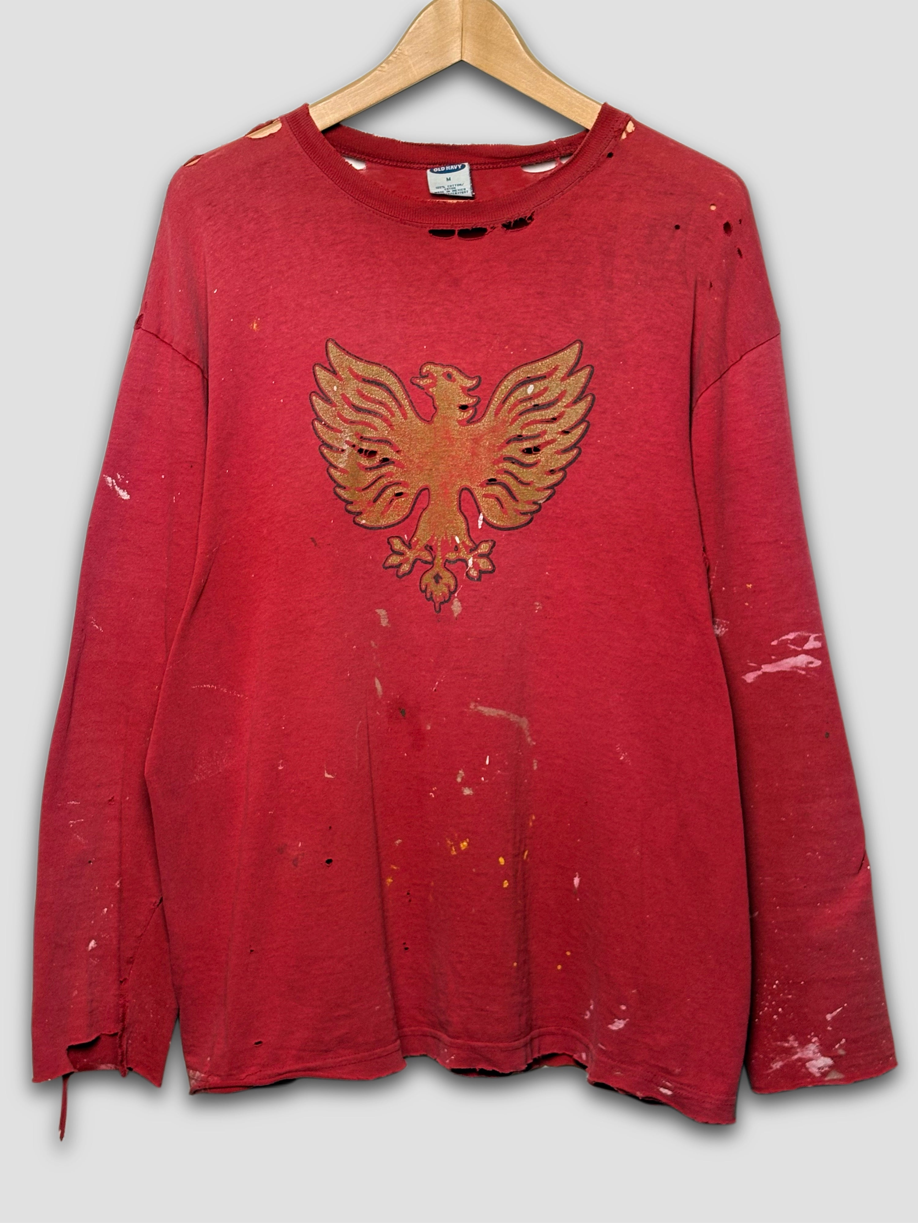 Distressed/Painted Old Navy Red LongSleeve Shirt
