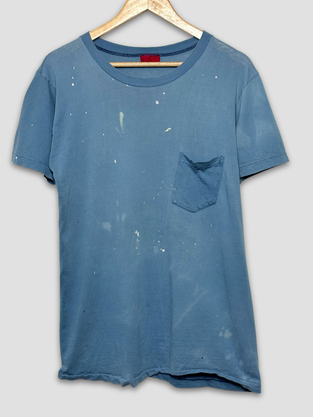 Vintage 70s 80s Blue Pocket T-Shirt With Paint Splatter
