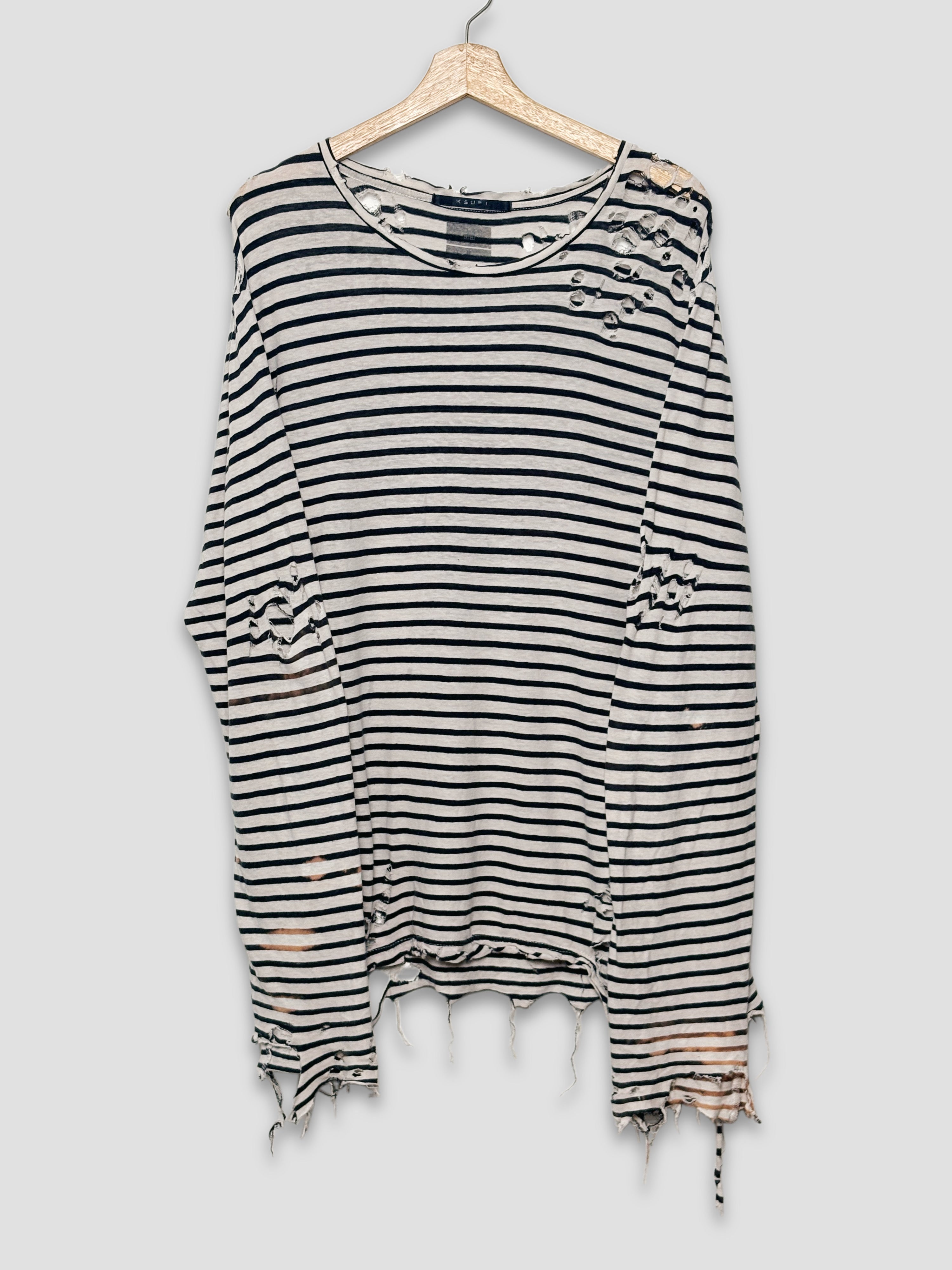 ‘KSUBI’ Striped Distressed LongSleeve T-Shirt